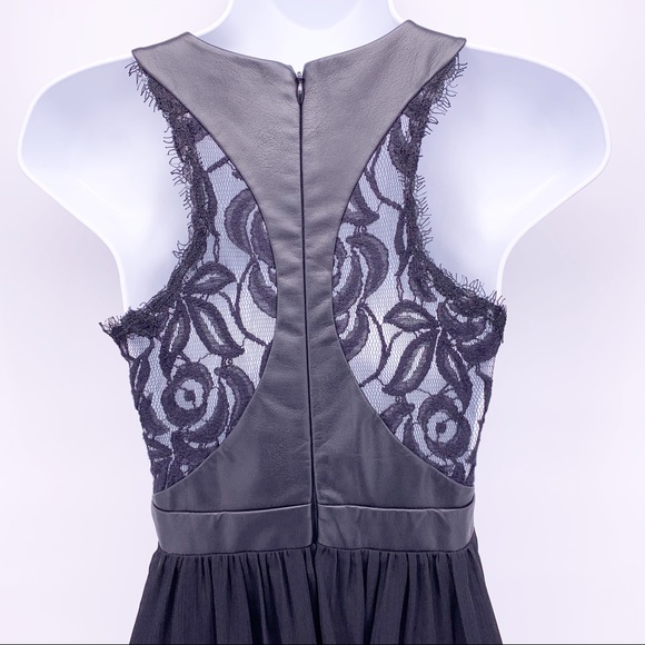 BCBG Black Faux Leather and Lace Mini Dress Sz 0 - Picture 5 of 9